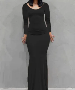 Autumn Elegant Long Sleeve Bodycon Maxi Black Prom Dress