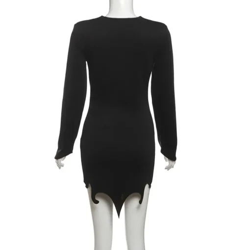 Women’s Black Flame Cut Out Bodycon Mini Party Dress Sexy Stylish - Image 3