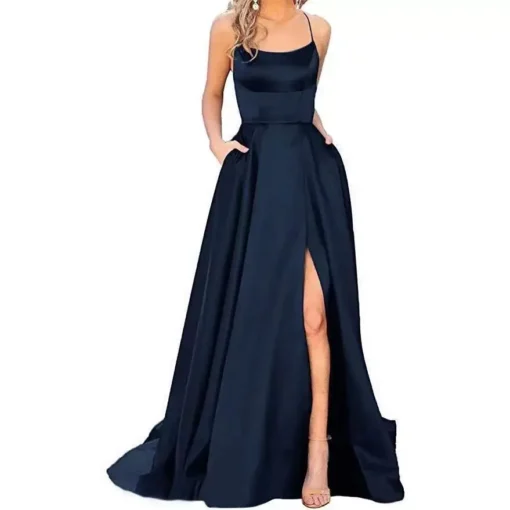 Elegant Bridesmaid Slit Evening Long Dress With Tail For Banquets - Image 4