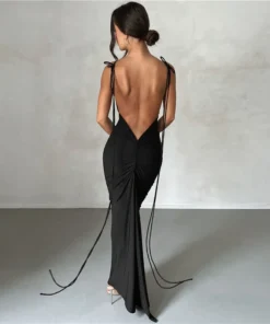 Sleeveless Backless Lace-Up Maxi Bandage Black Prom Dress