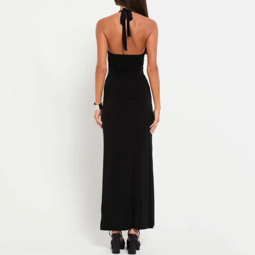 Sexy Hollow Out Maxi Dress Bow Halter Sleeveless Bodycon Party Dress - Image 2