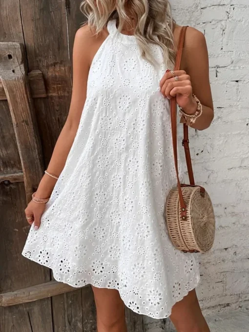 Elegant Black Lace Halter Mini Dress For Summer Beach Parties - Image 2