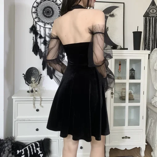 Black Prom Dresses Gothic Lolita Backless Suspender Velvet Mini Dress - Image 6