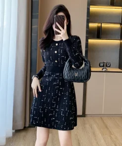 Elegant High Waist Sweater Long Sleeve Knit Black Prom Dress