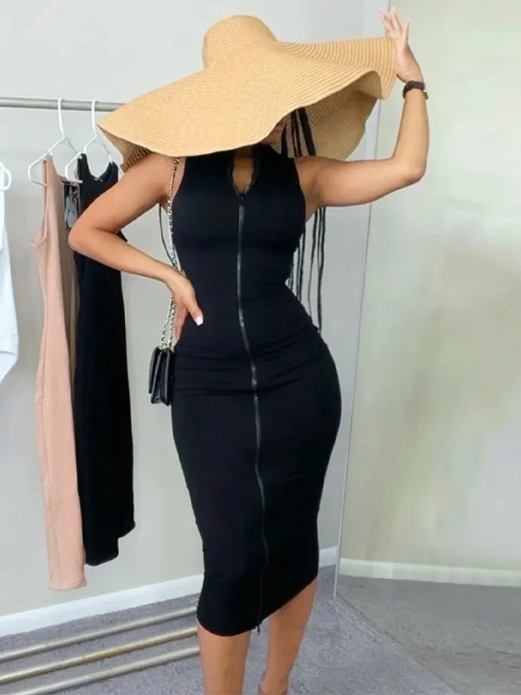 Sexy Sleeveless Bodycon Night Black Prom Dress with Zipper Design - Image 2