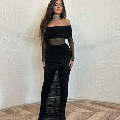 Women’s Mesh See Through Long Sleeve Mini Bodycon Party Dress - Image 4