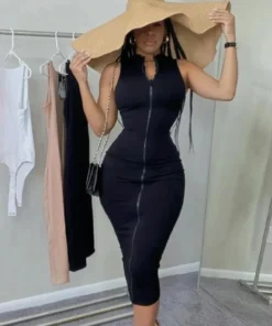 Sexy Sleeveless Bodycon Night Black Prom Dress with Zipper Design