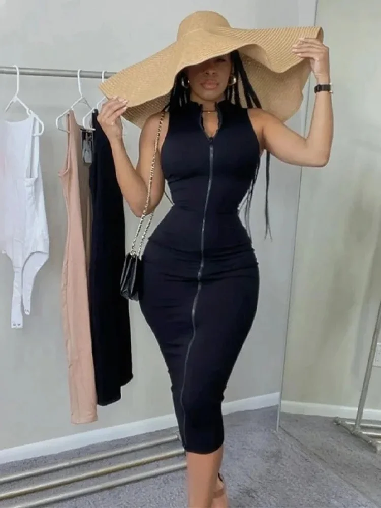 Sexy Sleeveless Bodycon Night Black Prom Dress with Zipper Design