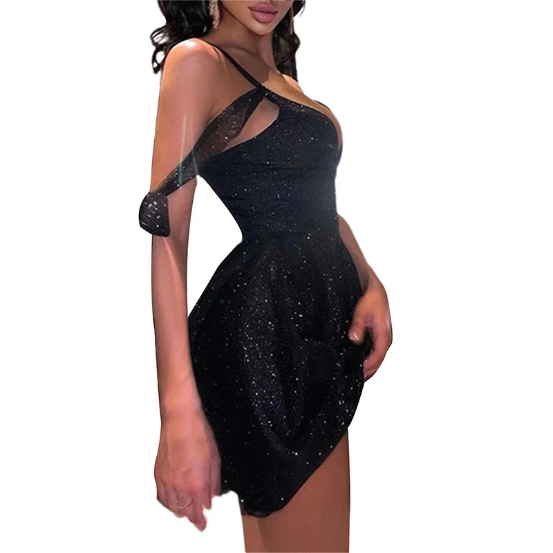 Sparkly Sequin Backless Mini Sleeveless V-Neck Black Prom Dress - Image 3