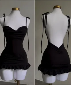 Sleeveless Backless Black Prom Dress for Women Summer Party Club Outfit