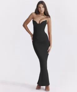 Sleeveless Corset Midi Bodycon Backless Black Prom Dress