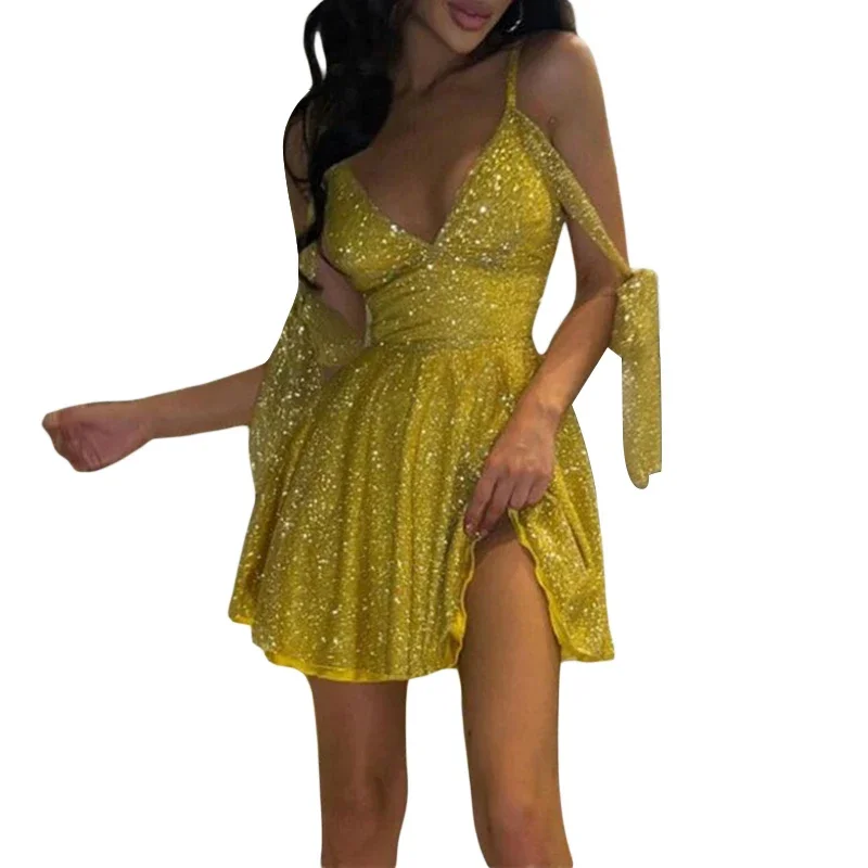 Sparkly Sequin Backless Mini Sleeveless V-Neck Black Prom Dress - Image 5