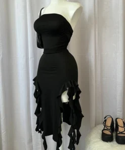 Vintage Sleeveless Backless Maxi Tassel Black Prom Dress