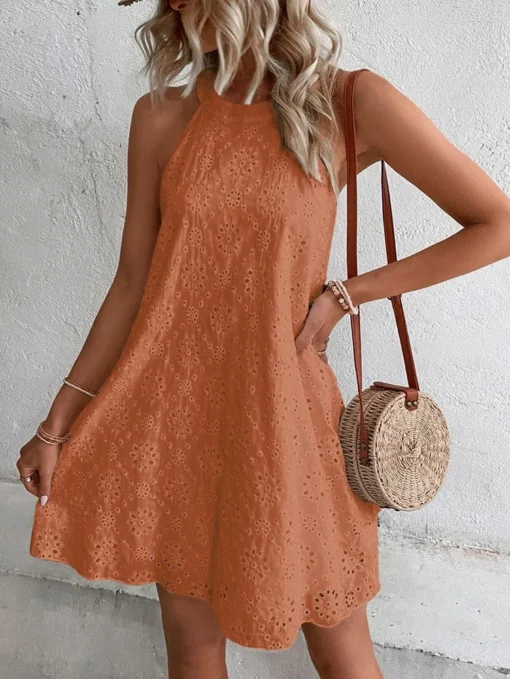 Elegant Black Lace Halter Mini Dress For Summer Beach Parties - Image 5