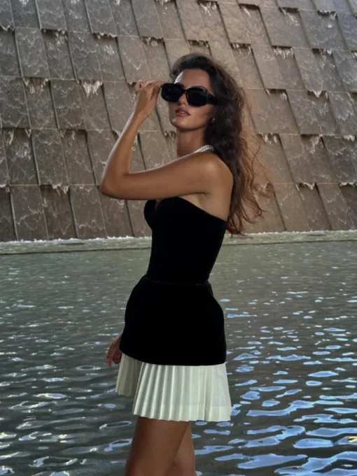 Sexy Strapless Velvet Mini Dress Off Shoulder Backless Bodycon Gown - Image 4