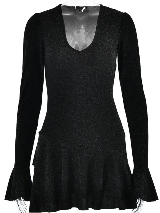 Articat Sexy Deep V Silk Long Sleeve Bodycon Mini Dress Women - Image 2