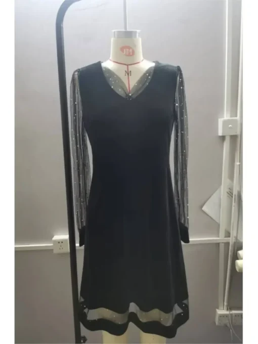 Sexy Black Mesh Sequin V-Neck Midi Dress For Women Party - Image 5