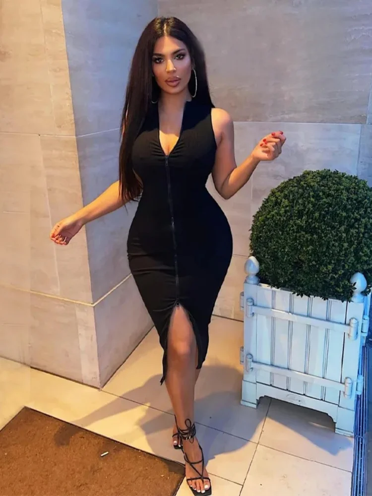 Sexy Sleeveless Bodycon Night Black Prom Dress with Zipper Design - Image 3