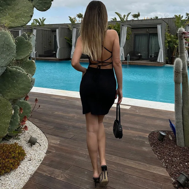 Sexy Backless Sleeveless Bodycon Mini Black Prom Dress - Image 2